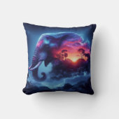 ゾウのシルエットと日の入り鮮やかとの融合 クッション (正面)