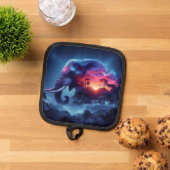 ゾウのシルエットと日の入り鮮やかとの融合 鍋敷き (トップダウン)