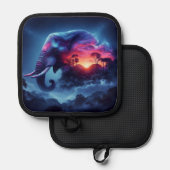 ゾウのシルエットと日の入り鮮やかとの融合 鍋敷き (正面/裏面)