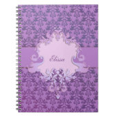 ゾウのダマスク紫のノートパーソナライズされたブック ノートブック (正面)