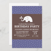 ゾウのテーマの誕生日男の子のパーティー招待状 招待状 (正面/裏面)