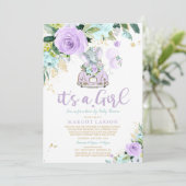 ゾウのドライブバイ ベビーシャワー招待状 紫 招待状 (スタンド正面)