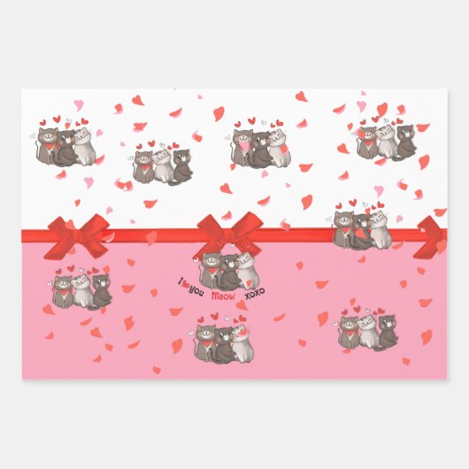 ゾウのネズミと猫とミツバチのピンクの包み紙 ラッピングペーパーシート (正面2)