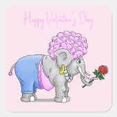 ゾウのハッピーバレンタインデー スクエアシール (正面)