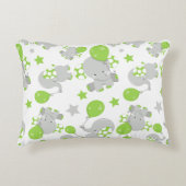 ゾウのパターン、かわいいゾウ – 緑の灰色 アクセントクッション (正面)