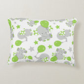 ゾウのパターン、かわいいゾウ – 緑の灰色 アクセントクッション (裏面)