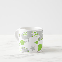 ゾウのパターン、かわいいゾウ – 緑の灰色 エスプレッソカップ