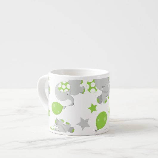 ゾウのパターン、かわいいゾウ – 緑の灰色 エスプレッソカップ (正面左)