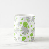 ゾウのパターン、かわいいゾウ – 緑の灰色 コーヒーマグカップ (中央)
