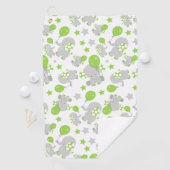 ゾウのパターン、かわいいゾウ – 緑の灰色 ゴルフタオル (インサイチュ)