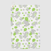 ゾウのパターン、かわいいゾウ – 緑の灰色 ゴルフタオル (正面)