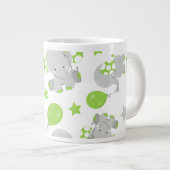 ゾウのパターン、かわいいゾウ – 緑の灰色 ジャンボコーヒーマグカップ (正面右)