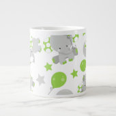ゾウのパターン、かわいいゾウ – 緑の灰色 ジャンボコーヒーマグカップ (正面)