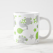 ゾウのパターン、かわいいゾウ – 緑の灰色 ジャンボコーヒーマグカップ (右)
