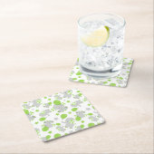 ゾウのパターン、かわいいゾウ – 緑の灰色 スクエアペーパーコースター (インサイチュ)