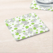 ゾウのパターン、かわいいゾウ – 緑の灰色 スクエアペーパーコースター (アングル)