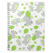 ゾウのパターン、かわいいゾウ – 緑の灰色 ノートブック (正面)