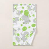 ゾウのパターン、かわいいゾウ – 緑の灰色 バスタオルセット (ハンドタオル)