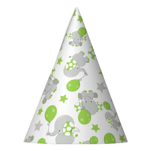 ゾウのパターン、かわいいゾウ – 緑の灰色 パーティーハット (左)
