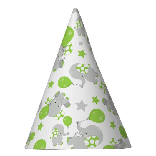 ゾウのパターン、かわいいゾウ – 緑の灰色 パーティーハット (右)