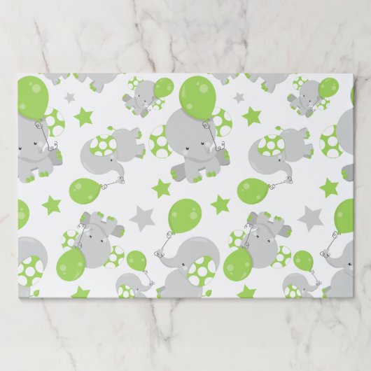 ゾウのパターン、かわいいゾウ – 緑の灰色 ペーパーパッド (正面)