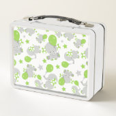 ゾウのパターン、かわいいゾウ – 緑の灰色 メタルランチボックス (裏面)