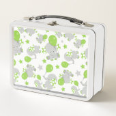 ゾウのパターン、かわいいゾウ – 緑の灰色 メタルランチボックス (正面)