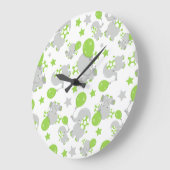 ゾウのパターン、かわいいゾウ – 緑の灰色 ラージ壁時計 (傾斜)