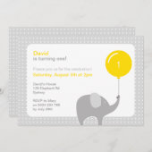 ゾウのパーティー招待状（イエロー＆グレー） 招待状 (正面/裏面)