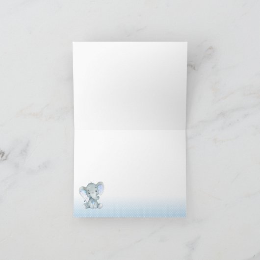 ゾウのベイビーシャワーのお礼カード　男の子　青 サンキューカード (内部)