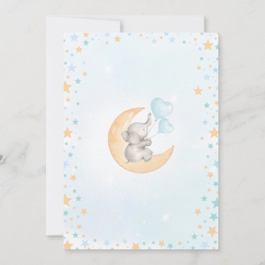 ゾウのベビーが月のシャワーで寝る 招待状 (裏面)