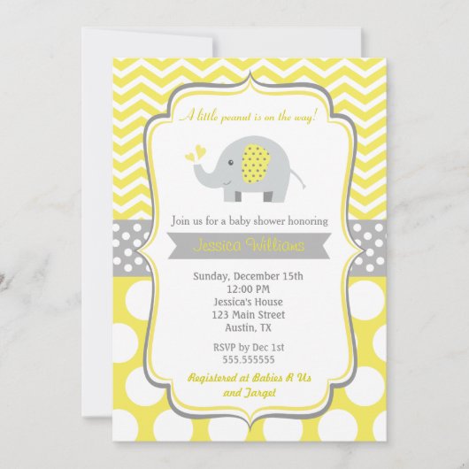 ゾウのベビーシャワー招待状 招待状 (正面)