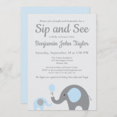 ゾウの園芸と招待状を見る青と灰色 招待状 (正面/裏面)