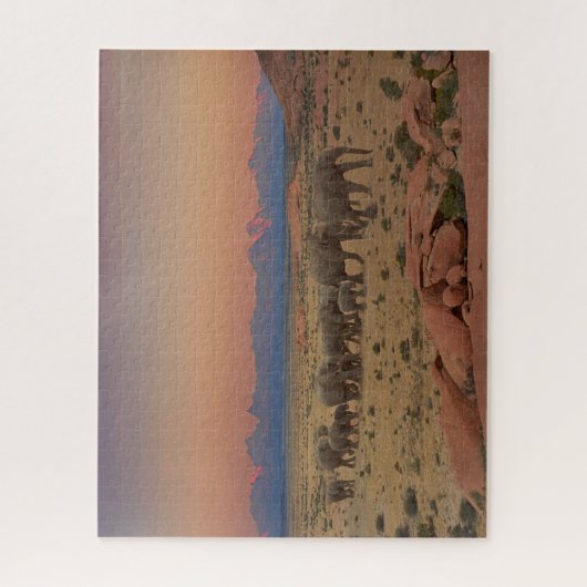 ゾウの大群サンセット自然写真 ジグソーパズル (縦)