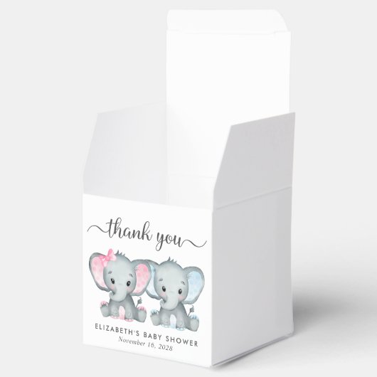 ゾウの女の子の双子ベビーシャワーありがとう フェイバーボックス (オープン)