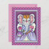 ゾウの女王ハートとバラ王室のバレンタイン シーズンポストカード (正面/裏面)