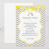 ゾウの感謝カード ノート イエロー グレー シェブロン (正面/裏面)