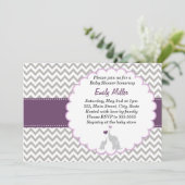 ゾウの招待状 パープル チェック 赤ちゃんのお披露目 招待状 (スタンド正面)