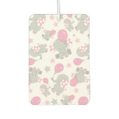 ゾウの模様、かわいいゾウ – ピンク灰色 カーエアーフレッシュナー (正面)