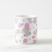 ゾウの模様、かわいいゾウ – ピンク灰色 コーヒーマグカップ (中央)