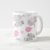 ゾウの模様、かわいいゾウ – ピンク灰色 ジャンボコーヒーマグカップ (正面右)