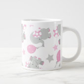 ゾウの模様、かわいいゾウ – ピンク灰色 ジャンボコーヒーマグカップ (右)
