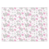 ゾウの模様、かわいいゾウ – ピンク灰色 テーブルクロス (正面(横))