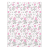 ゾウの模様、かわいいゾウ – ピンク灰色 テーブルクロス (正面)