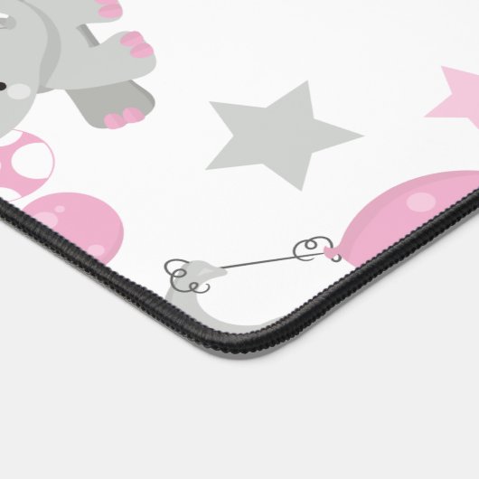 ゾウの模様、かわいいゾウ – ピンク灰色 デスクマット (コーナー)