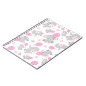 ゾウの模様、かわいいゾウ – ピンク灰色 ノートブック (左側)