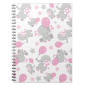 ゾウの模様、かわいいゾウ – ピンク灰色 ノートブック (正面)