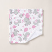 ゾウの模様、かわいいゾウ – ピンク灰色 バスタオルセット (ウォッシュタオル)