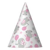 ゾウの模様、かわいいゾウ – ピンク灰色 パーティーハット (左)