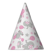 ゾウの模様、かわいいゾウ – ピンク灰色 パーティーハット (右)
